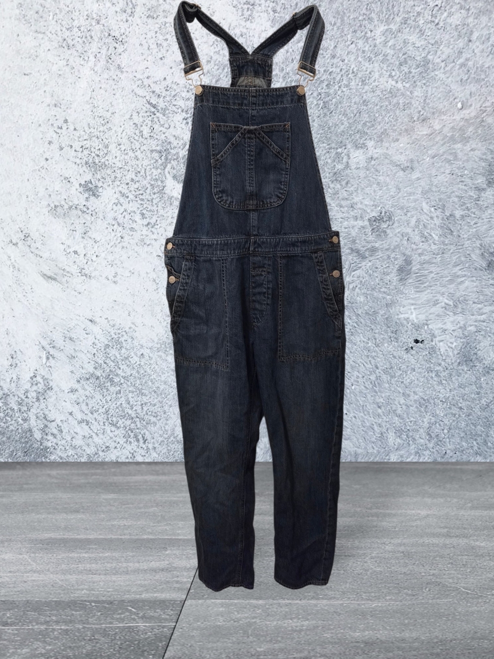Women's Gap Denim Crop Slouch Overalls Medium Indigo Wash Relaxed Fit Size M